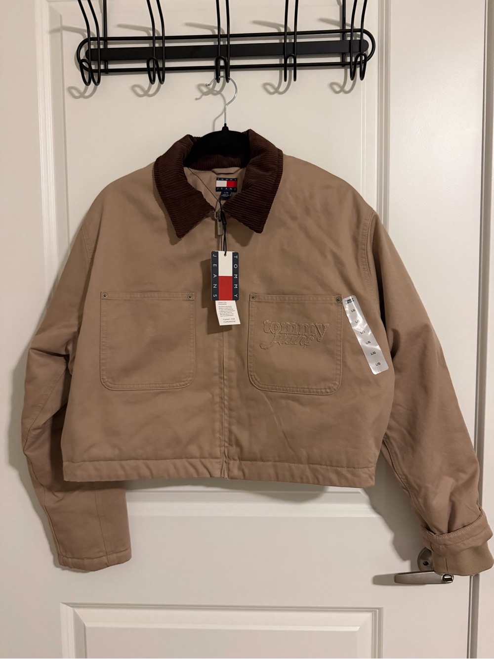 Tommy Hilfiger Cropped Tan Jacket with Brown Corduroy Collar